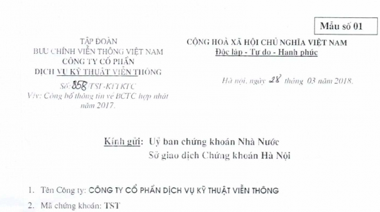 Công văn số 358/TST-KTTKTC ngày 28/03/2018 kèm theo BCTC  hợp nhất năm 2017