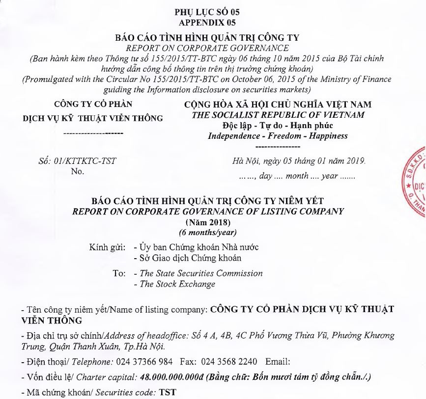 Báo cáo tình hình quản trị Công ty năm 2018